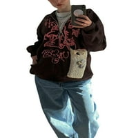 Eyicmarn ženski Y2K Gothic Hoodie labavi zatvarač pokrajine prevelizirane pulover ulice s džepovima