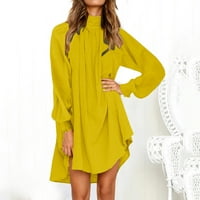 Midi haljine za žene praznične nepravilne dugih rukava pada haljina žuta l