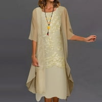 Ljetne haljine za žene Trendy rukava A-line srednjeg labavog ispisanog rezanog izreza s kašikom Žuta