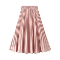 Ženska midi suknja Elegantna elastična visoka struka Flowy duga suknja Ljetna soladna boja Swing a-line