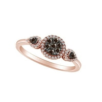 CT okrugli šampanjac i bijeli prirodni dijamantni angažman ovratni prsten 10K čvrstog ruža zlatna prstena
