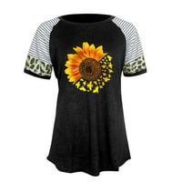 Pfysire Womens Ljetna majica kratkih rukava Casual cvjetni tunički vrhovi crni l