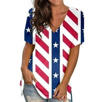 Trendy Clearence ženski vrhovi Ljetni kratki rukav V-izrez Duge košulje Osnovni vrhovi američke zastave