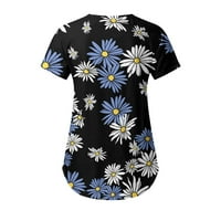 Ženska proljetna ljetna cvijeta tiskana majica kratkih rukava za O-izrez Top bluza Dame Dailywear