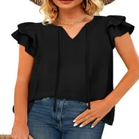 Bomotoo ženski šifon vrhovi ruffle majica s kratkim rukavom tunika bluza Elegantna majica za majicu
