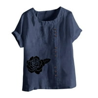 Otvor ženski vrhovi ljetni labavi ispis Okrugli vrat majica kratkih rukava casual bluza