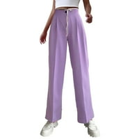 Entyinea široke pantalone za noge za žene, ženske elastične visoke struk ravno hlače za noge odijelo pantalone sa džepovima