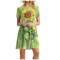 HHEI_K haljine za žene žensko proljeće ljeto okruglo vrata kratkih rukava za ispis suncokreta