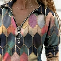 Pamučna košulja s dugim rukavima svilenkaste žene duge reverske patentne zatvarače žene print modna