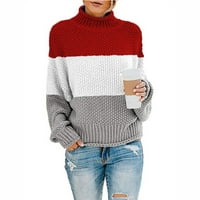Iopqo džemperi za žene Ženske žene s ramena Duks ležerne pletene labave pulover dugih rukava crveni