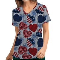 CLLIOS Women Ljeto Majice Američka SAD Zastava Ispis V izrez Slatka uniforma Ležerne blube za piljting