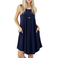 DMQupv Ljetna žena Žene Ljetne haljine O-izrez bez rukava Vintage Tassels Haljina Maxi haljina sa rukavima Blue Medium