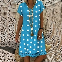 Suknje zpanxa za žene modni ljetni casual kratki rukav V-izrez za ispis V-izrez Labava haljina Plava