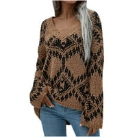 Ženski džemper Ženske modne rukave V-izrez Stripe labave boje Podudaranje vrhova Pleteni džemper