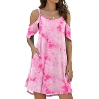 Ljetne haljine hladno rame za žene cvjetne printske plaže ruffle s kratkim rukavima slobodno midi haljina