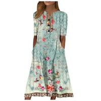 APEPAL Ljetna haljina Ženska ljetna casual ispis modna suknja od kratkih rukava s kratkim rukavima V-izrez