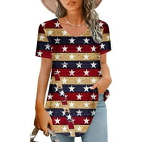 USMIXI ženske majice plus veličina Dan Neovisnosti Dugme Do Patriotski tunički vrhovi Ljetni kratki rukav V-izrez Dame Star Zastava za zastavu Torbe i bluze Bež m