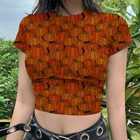 Hueook majice za žene plus veličine kratkih rukava Halloween modni print Okrugli vrat majica na vrhu