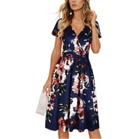 Baberdicy haljina cvjetna kratka labava ženska plaža Ležerne prilike za tiskanje Maxi ženska haljina