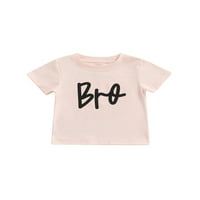 Canrulo Toddler Baby Boy Devojka Kratki rukav Teers Pulover Top Sis Bro pismo Ljetna majica Light Pink