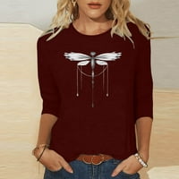 Ženski vrhovi rukav CREW CACT T majice Modni tinejski vrhovi Dragonfly Graphic Fall Odjeća Labavi fit