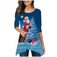 Modna zimska ženska posada s dugim rukavima Božićne tisak labave ležerne majice Bluza Žene vrhove