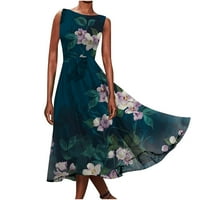 Ženska haljina Ženska haljina Ženska ljetna modna modna rukavica okrugla vrata Vintage Print Swing haljina