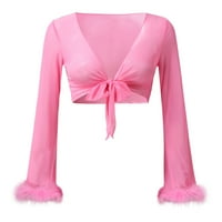 Caicj Womens Cardigan ženski džemperi Boho s dugim rukavima otvoreni prednji kabl Klint Cardigan Pink,
