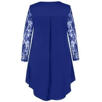 Haljine za žene modne žene casual plus veličine čipkasti rukav visoki rub O-izrez za ljuljašnjak plava