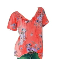 Ženska majica modne bluze top ljeto labavo lagana čipka V izrez tiskani Ženski kratki rukav Ljeto Vruće