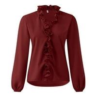 Bluze Solidan casual gornje rukave baš rukav, ljetni rufffle izrez Žene duge majice V Ženske košulje