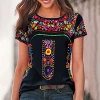 Sodopo ženski kratki rukavska rukavica s kratkim majicama Etni stil Cvjetni uzorni majice Meksiko Summer