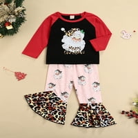 SUNISERY CHISTS CISTIH Girls Odjeća Santa tiskana majica s dugim rukavima + Leopard zapaljene hlače