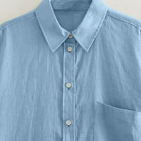 Prime Day Deal Ženske ležerne majice s dugim rukavima Ljetni vrhovi Dugme Down Majica Prodala je boja rever za vrat Bluza Sky Blue, L