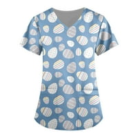 Ženski bluze Ženski modni ispis s kratkim rukavima s kratkim rukavima, plavi m