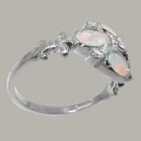 Britanci izrađeni sterling srebrni prsten sa sintetičkim kubnim cirkonijom i prirodnim Opal Womens Ring