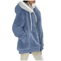 FopP prodavač Ženska ležerna puna boja labava plišana jakna s džepovima svijetloplava xxxxxl