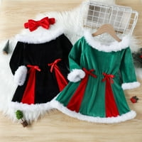 Baozhu Božićna toddler Baby Girl Haljina Čvrsta okrugla vrat Velvet haljine s dugim rukavima Xmas KIDSHERNY