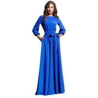 Ženske haljine okrugli dekolte modna čvrsto puna duljina A-line ljetne rukave plave xl