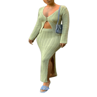 Eyicmarn ženske pletene odjeće, dug dugih rukava V vrat niz rebrasti vrhovi + dugačka suknja Set Loungewear