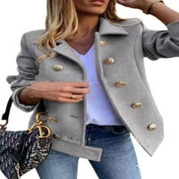 Bomotoo dame Omotači čvrste boje odjeća dvostruka jakna Slim Fit Blazer Cat Street kratki peacoat sivi