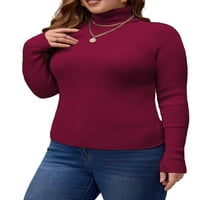 Ležerni obični izrez Basic Tops dugih rukava burgundy plus džemperi veličine