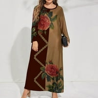 Plus size Žene Ležerne prilike labave otisnute dugih rukava kraljevska haljina Slim Fit Midi Haljine