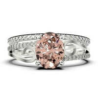 Prekrasna umjetnost nouvea 2. Karat ovalni rez morgatit i dijamantski prsten za uključivanje stila, vjenčani prsten u 10k čvrsto bijelo zlato, poklon za njeno srebro, bijelo zlato, sjednici, obljetnici, godišnjica