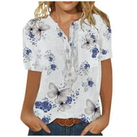 Meitianfacai ženske bluze Žene Ljeto carectshort rukav majica Dugme okrugli decpullover bluza vrhovi