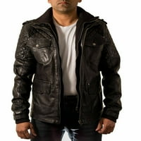Noora Muškarci Biker Black Kožna jakna Crna dvoslojna ovratnica i zip pravi kožni QD41