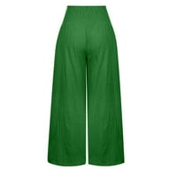 HVYesh Womens Plus size pamučne posteljine hlače Ljeto elastično struk casual crkvene crteške ravne pantalone Joga Capris Hlače