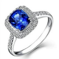 4. CT jastuk Ceylon Blue Sapphire i okrugli dijamanti prsten, veličina 6.5