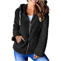 Pejock ženska modna zimski kaput dugi rukav lapeli zip up fuzzy fleece shaggy predimenzionirana jakna