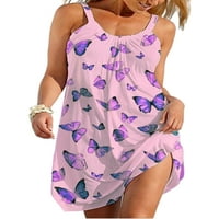 Sanviglor Dame klizne haljine bez rukava kratki mini Drsses Butterfly Print Ljeto plaža Sundress Hawaiian